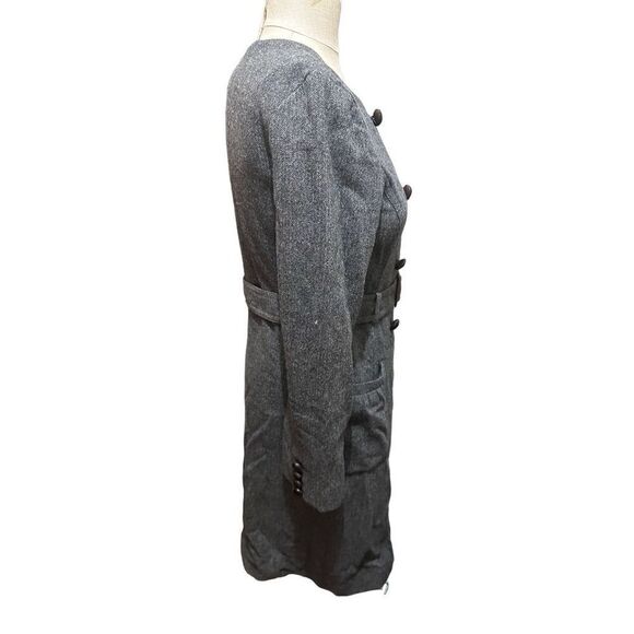 J Crew Double Breasted Wool Blend Gray Belted Collarless Coat Knee Length Size 4 - Picture 2 of 13